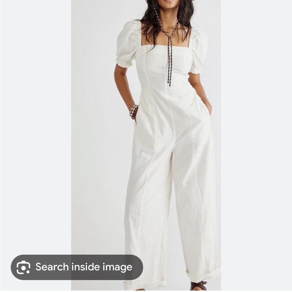 Free People Nicola Puff Sleeve Jumpsuit in Ivory